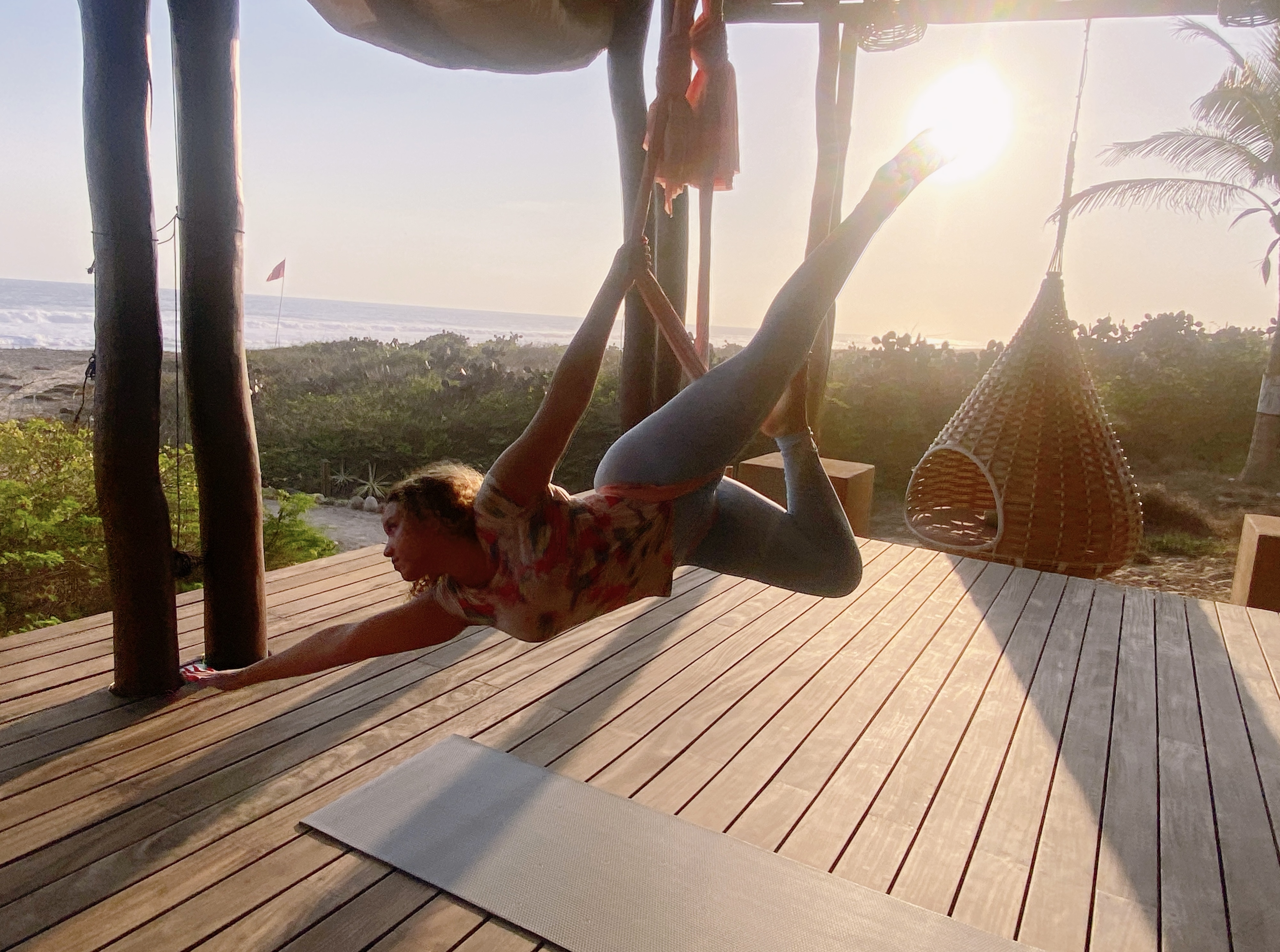 Woman practicing aerial movement